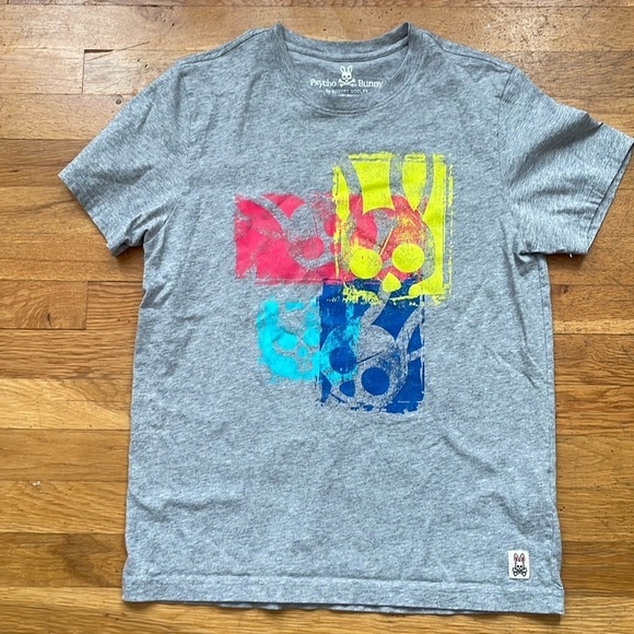 Psycho Bunny Short Sleeve Crew Neck Gray Multicolor shirt Logo tee size small 4 - Picture 1 of 7